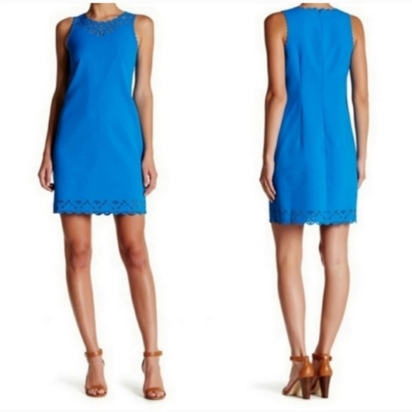 J. Crew blue sheath dress with laser cutouts Size 14 - Picture 1 of 12